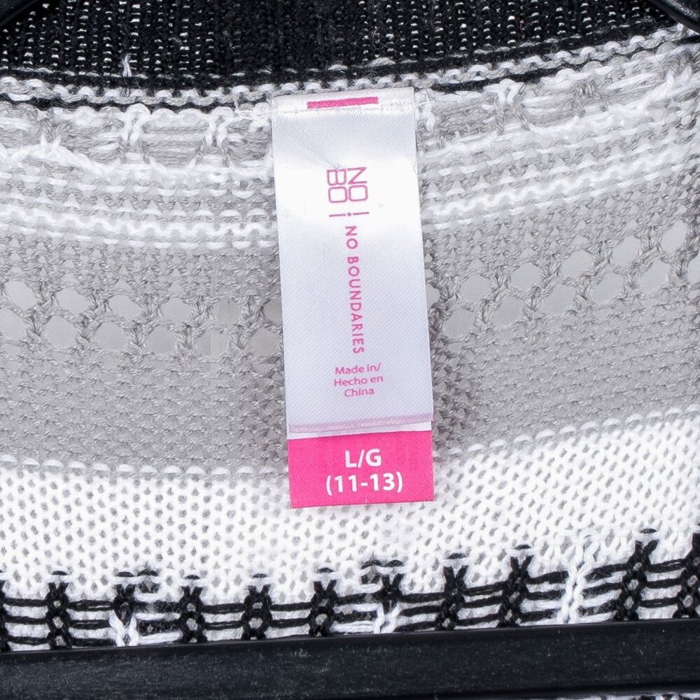 No Boundaries Cardigan Sweater L 11 13 Juniors Sleeveless Gray Black White Knit - Picture 5 of 6